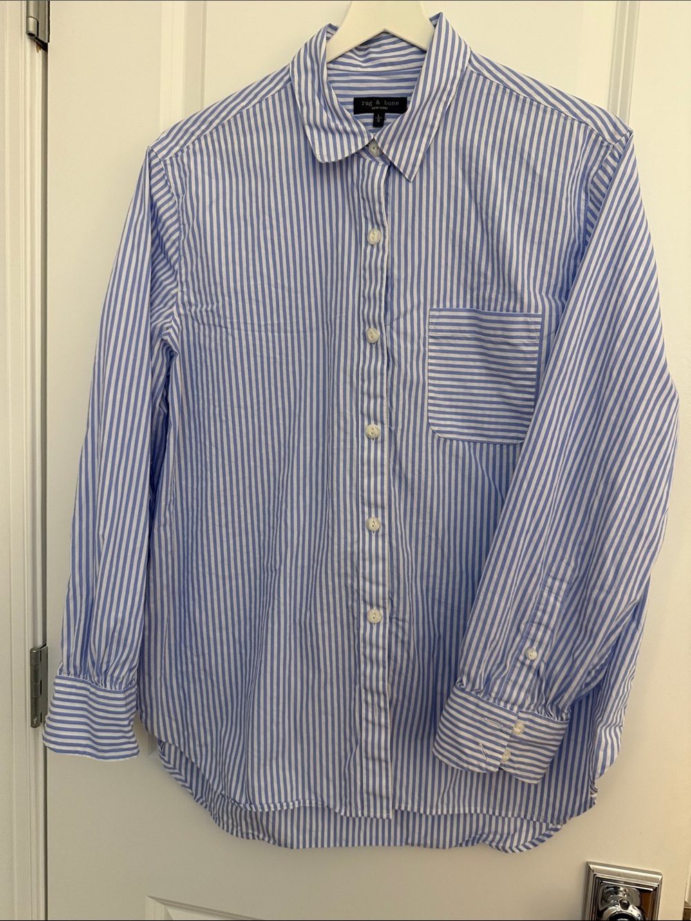rag & bone Light Blue and White Striped Cotton Shirt